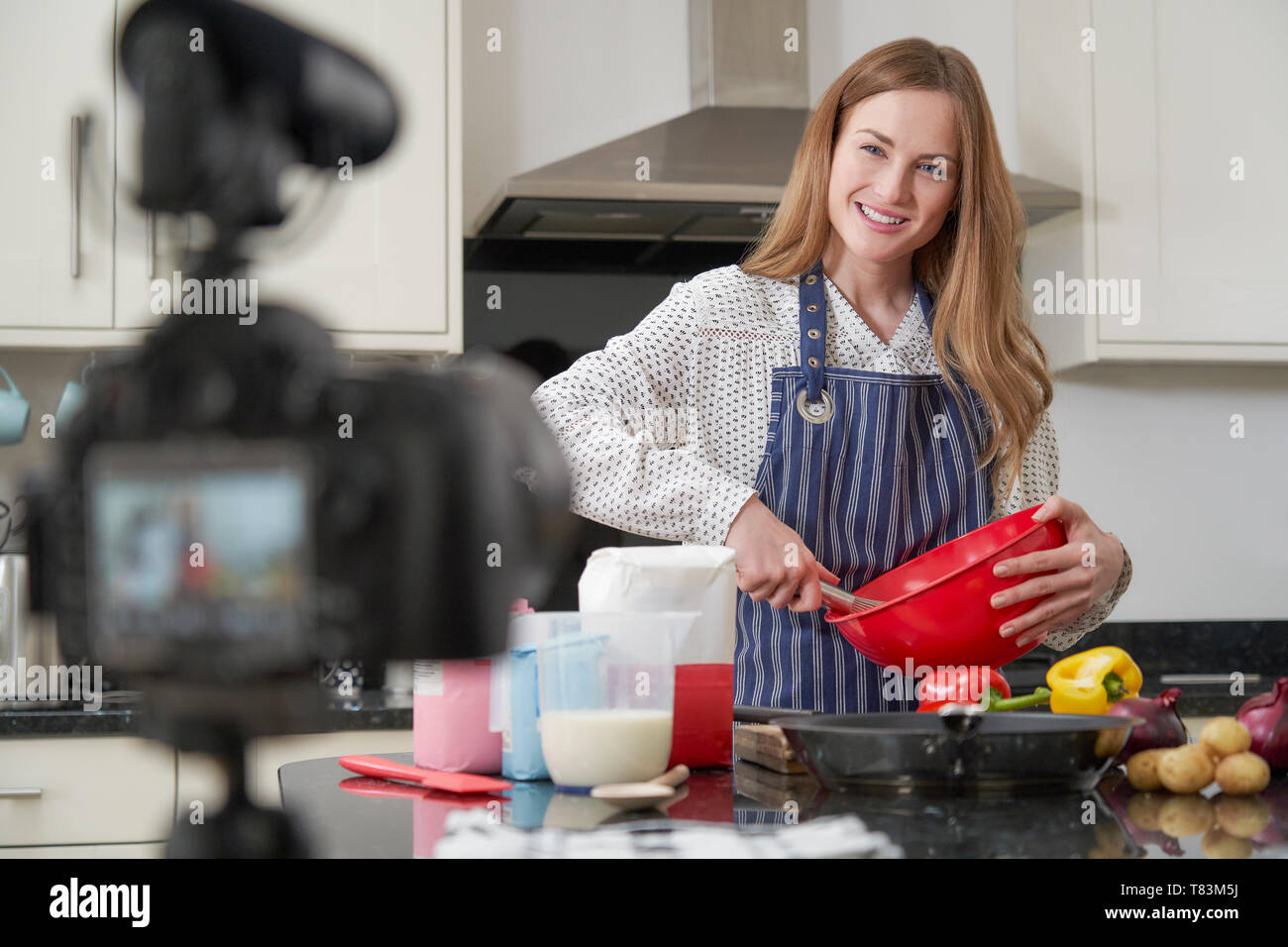 Female Vlogger Making Social Media Video About Cooking For The Internet ...