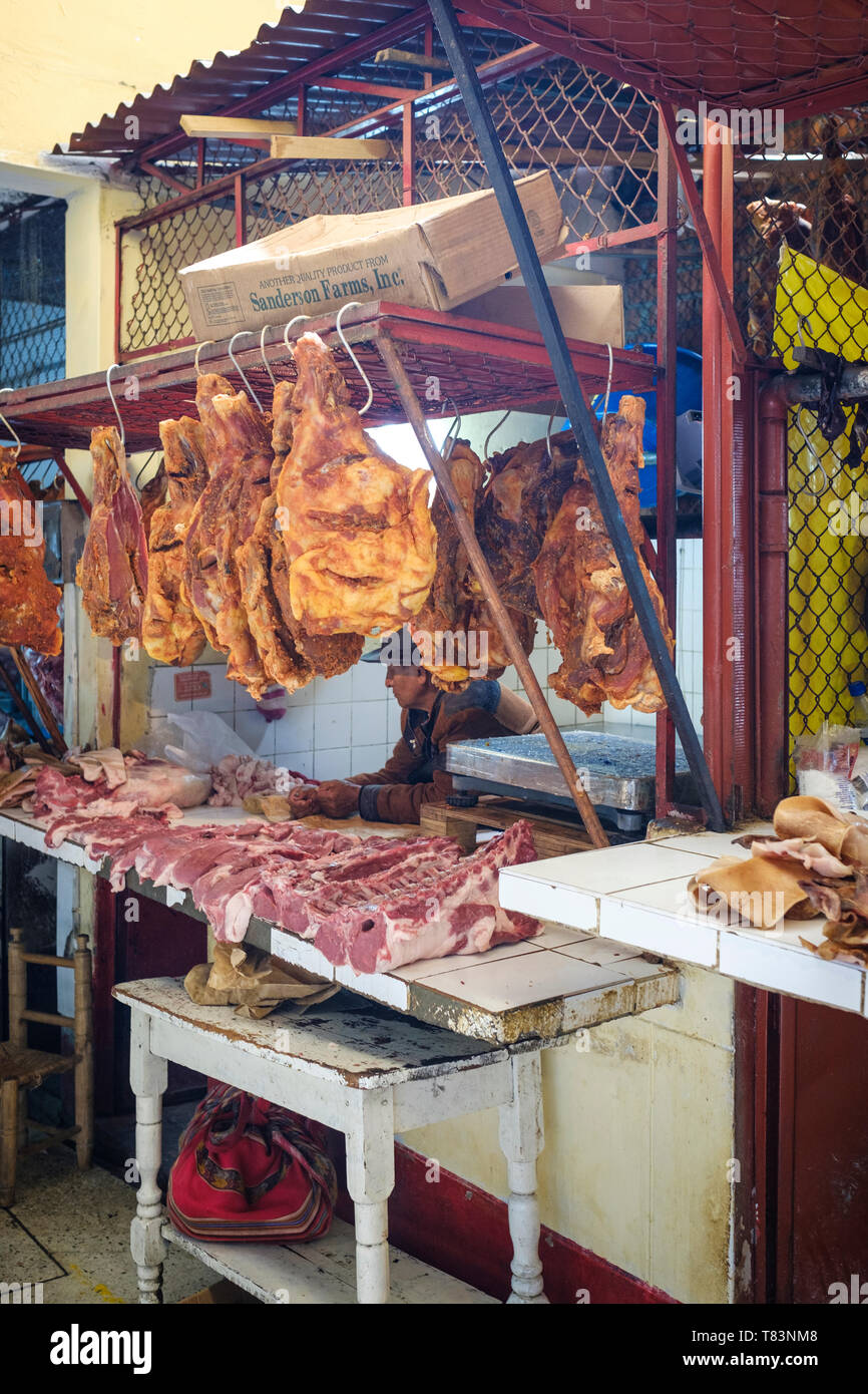 Beef meat stall at Central Market or Mercado Central of Huaraz, Ancash