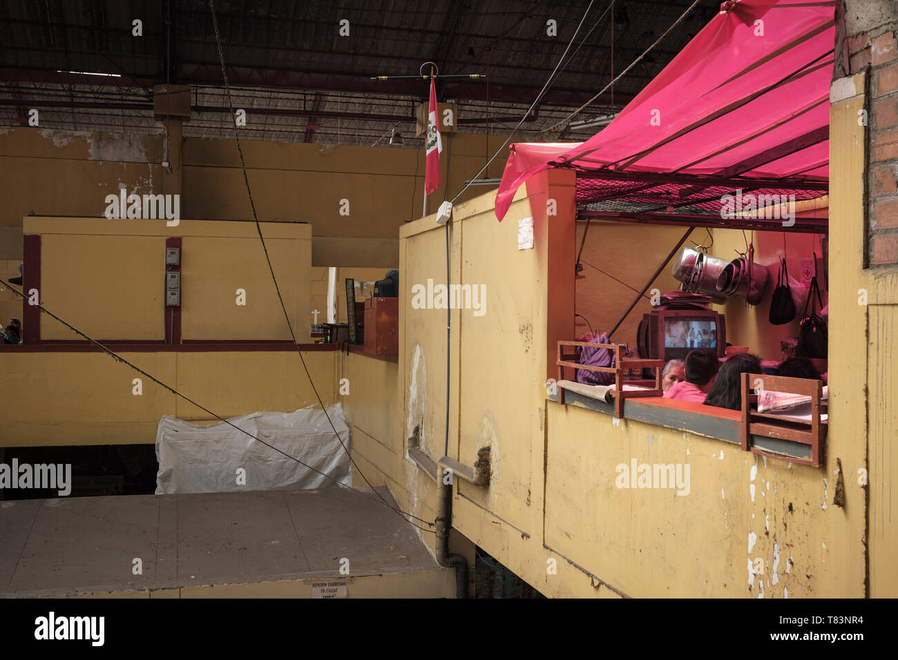 Restaurant in the Central Market or Mercado Central of Huaraz, Ancash Region, Peru Stock Photo