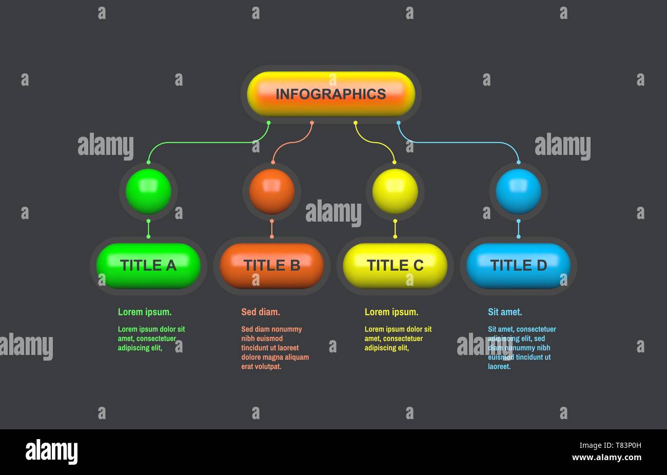 Flowchart scheme. Infographic design with 4 options, steps or processes. 3d vector template for diagram, presentation and business concept. Stock Vector