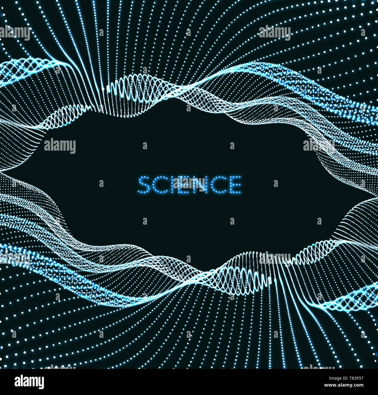 Trendy abstract background. Array with dynamic particles. Modern science or technology element. Cyberspace grid illustration. Vector composition. Stock Vector