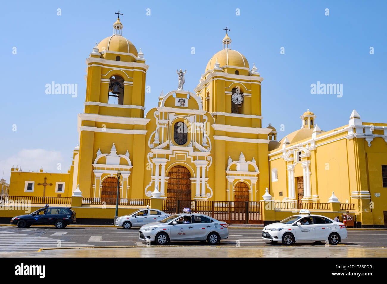 Beautiful Cathedral of Trujillo on the Plaza de Armas or Main Square of Trujillo, Peru Stock Photo