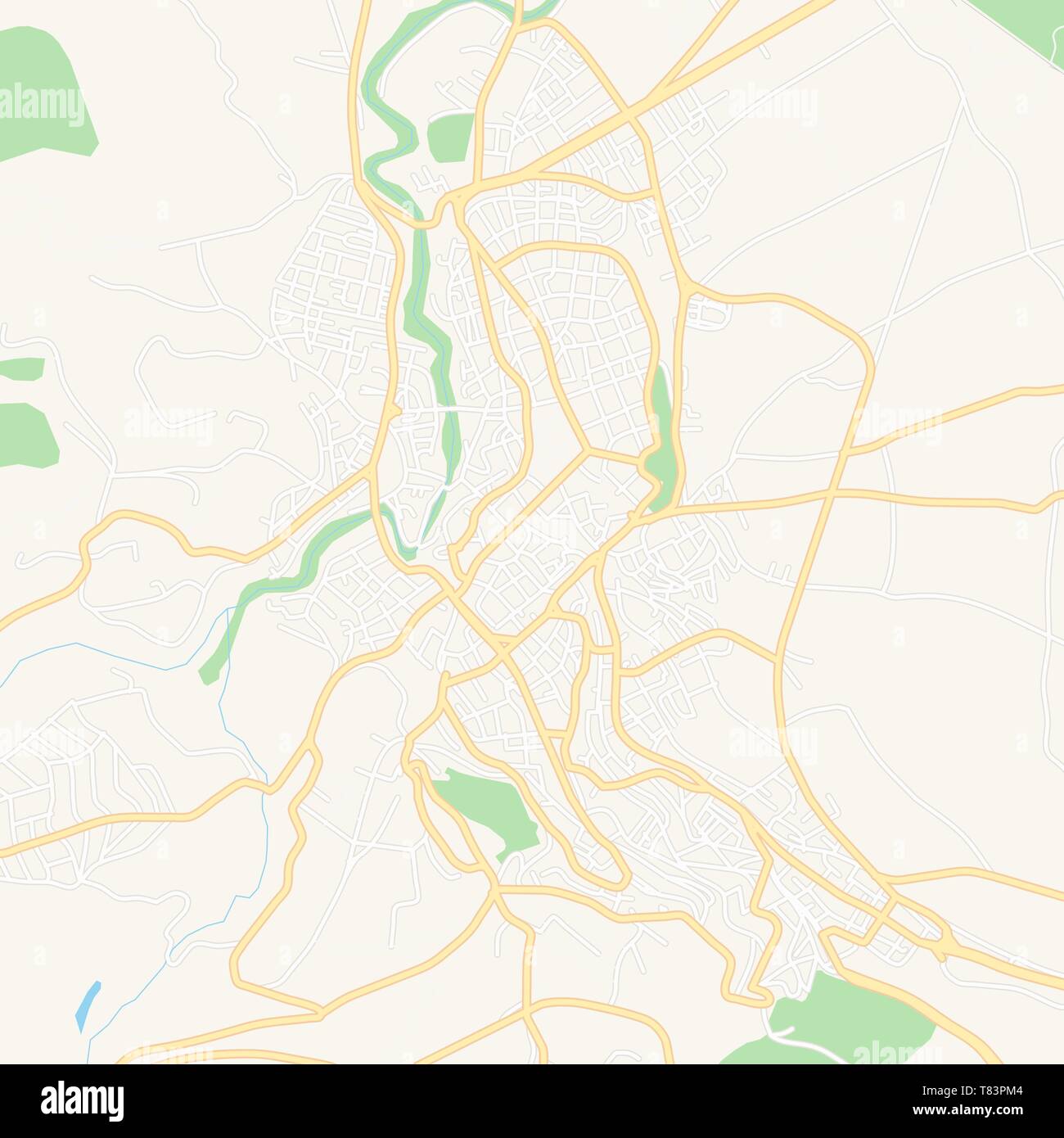 Printable map of Veria, Greece with main and secondary roads and larger railways. This map is carefully designed for routing and placing individual da Stock Vector