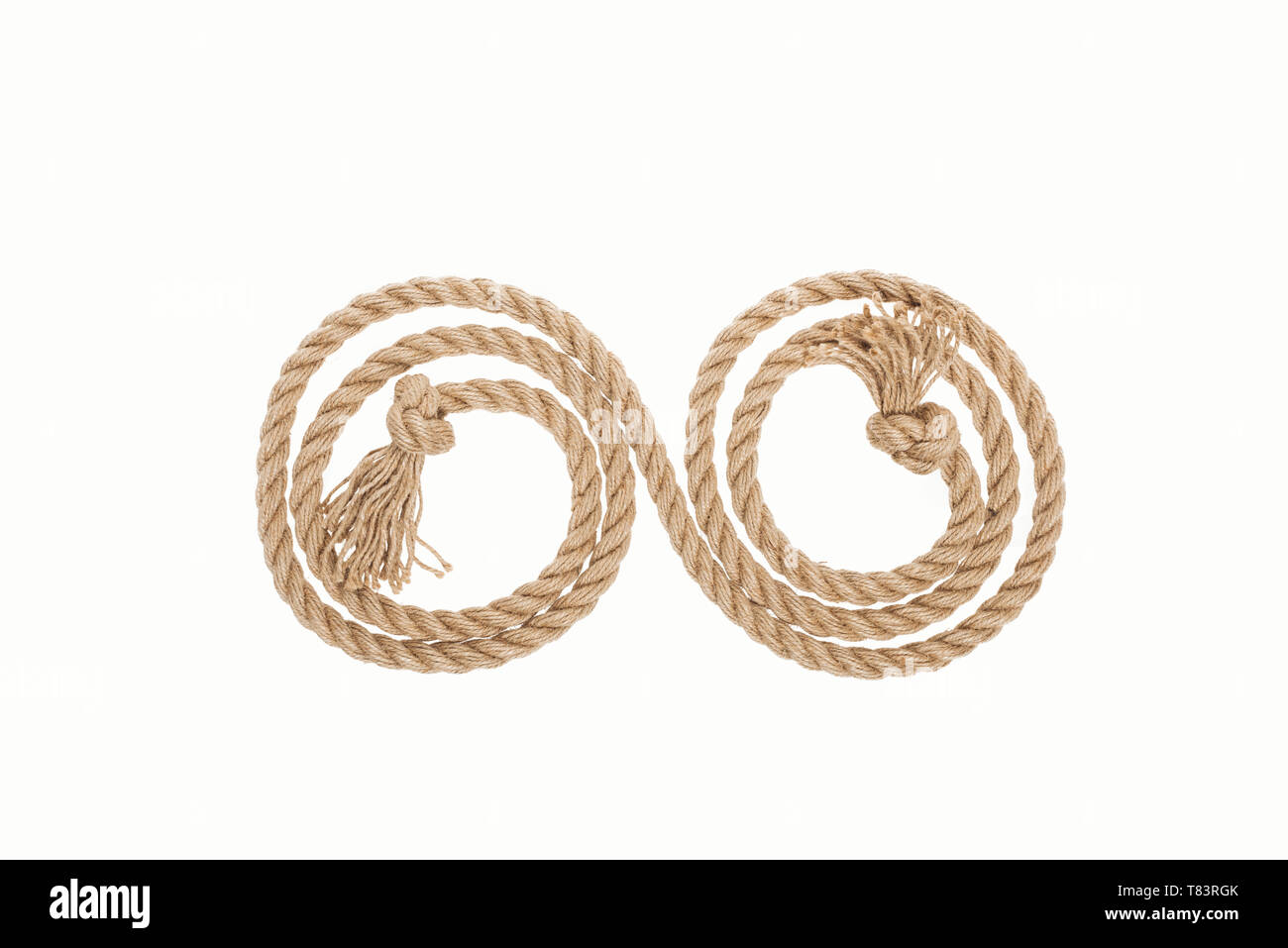 long rope with knots and curls isolated on white Stock Photo - Alamy