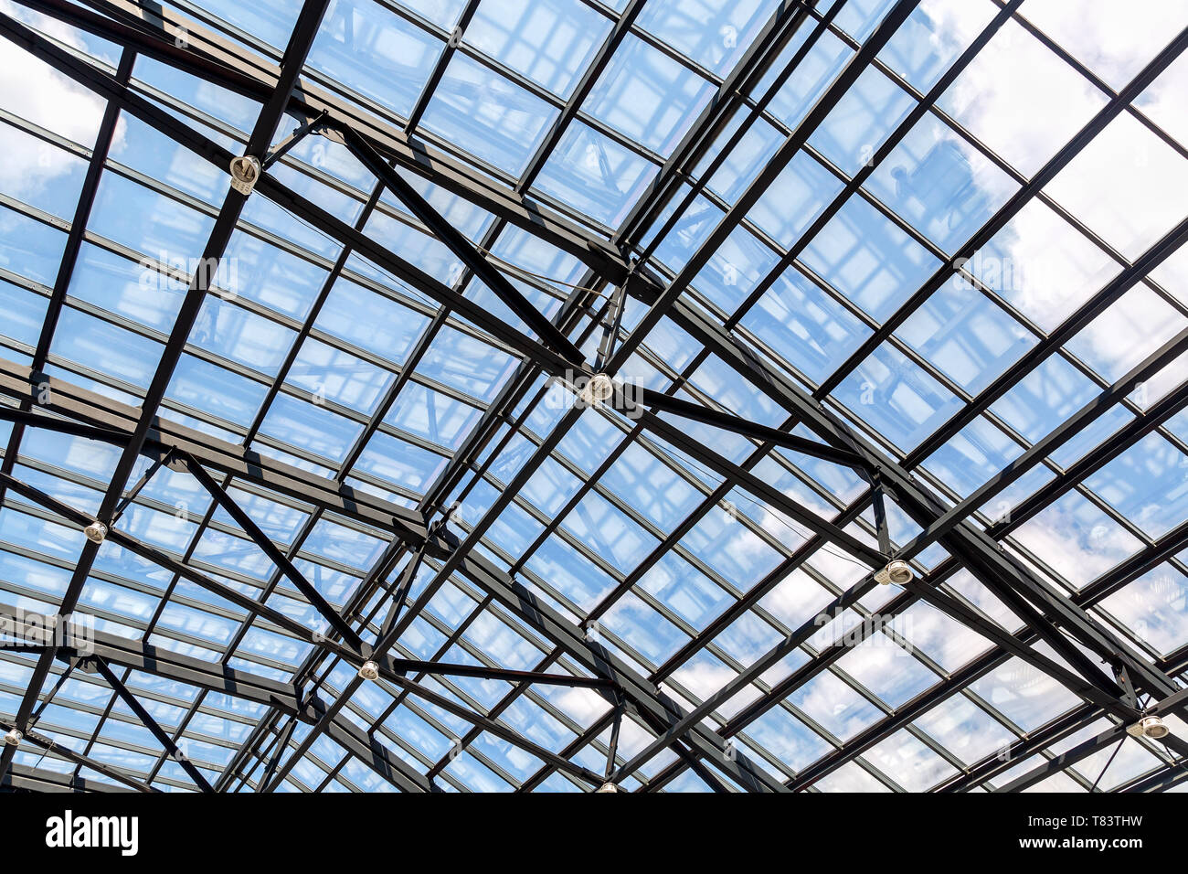 Openwork steel and glass ceiling in shopping center Stock Photo - Alamy