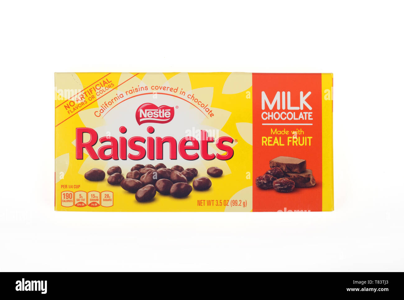 Nestle milk chocolate covered raisins candy box Stock Photo