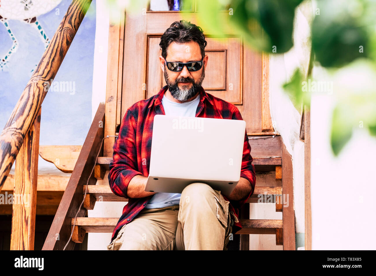 People and computer outdoor - free professional man work outside home ...