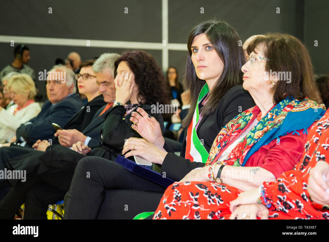 Chiara Appendino mayor of Turin seen during the event. The International Book Fair is the most important Italian event in the publishing field. It takes place at the Lingotto Fiere conference centre in Turin once a year, in the month of May. Stock Photo