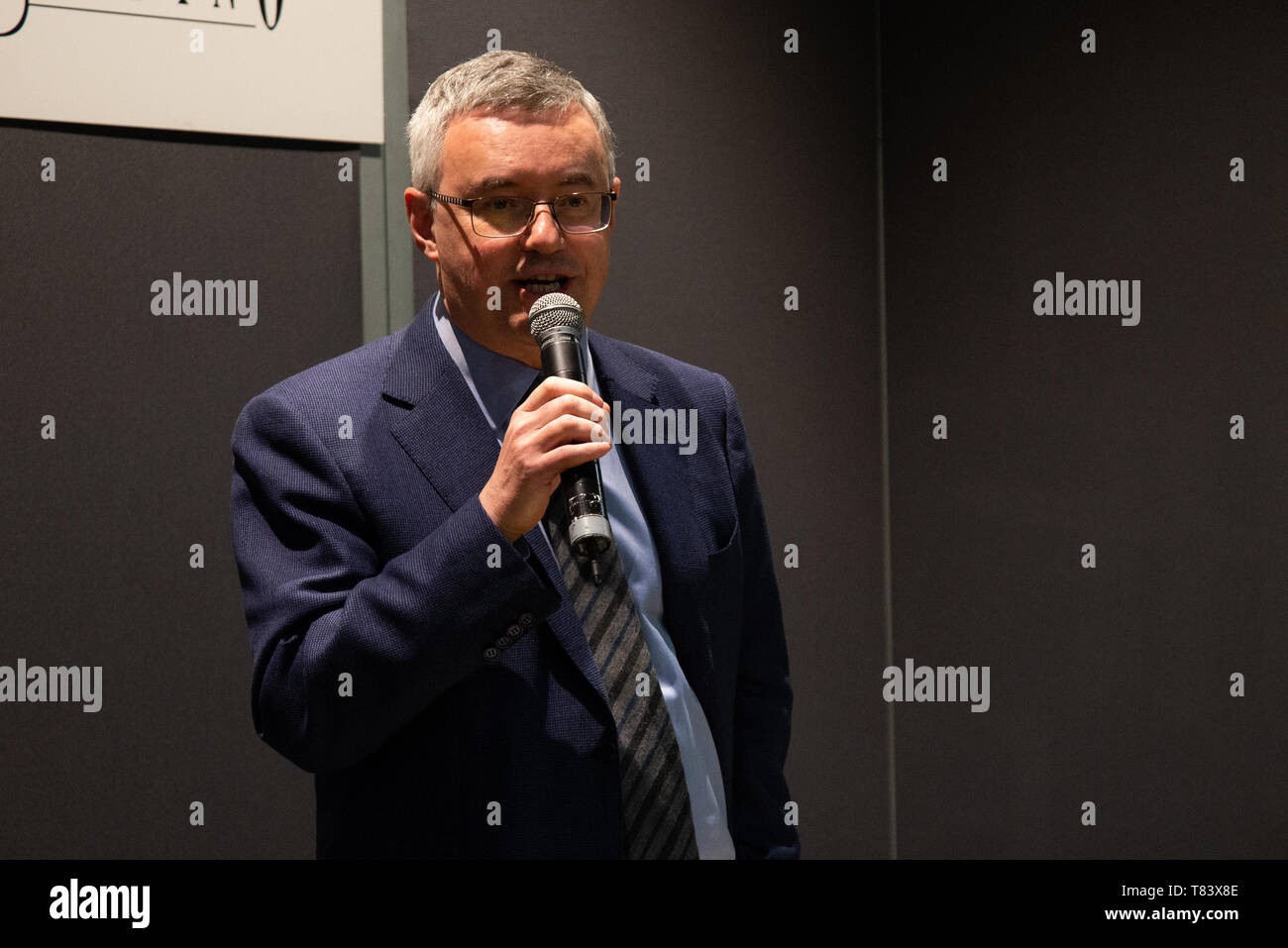 Joseph Roth seen presenting  his new book, 'Soap bubbles Literary wanderings between the two wars' during the event. The International Book Fair is the most important Italian event in the publishing field. It takes place at the Lingotto Fiere conference centre in Turin once a year, in the month of May. Stock Photo