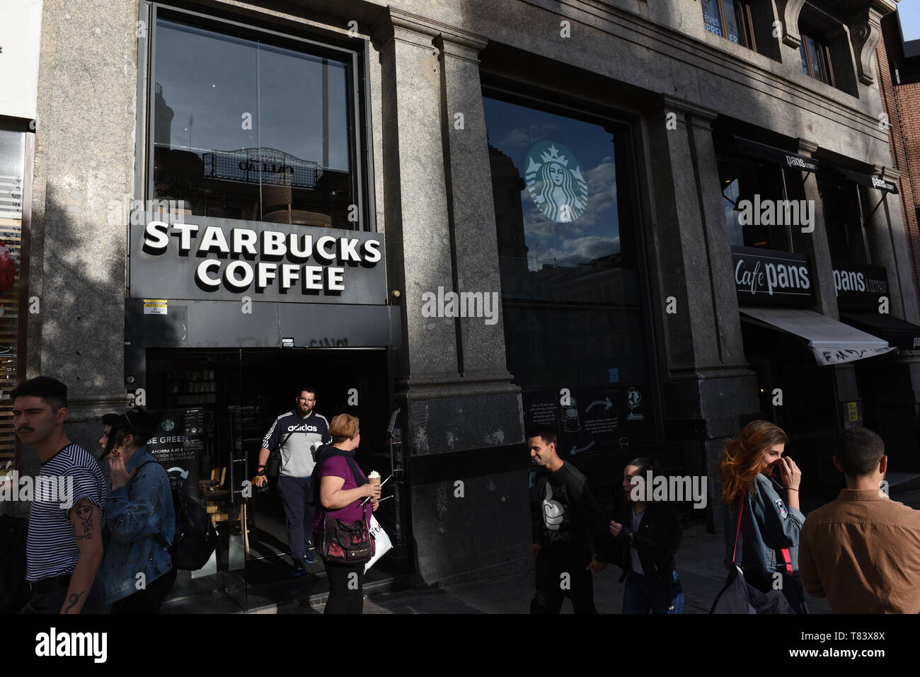 Starbucks Coffee shop seen at Callao square in Madrid. Stock Photo