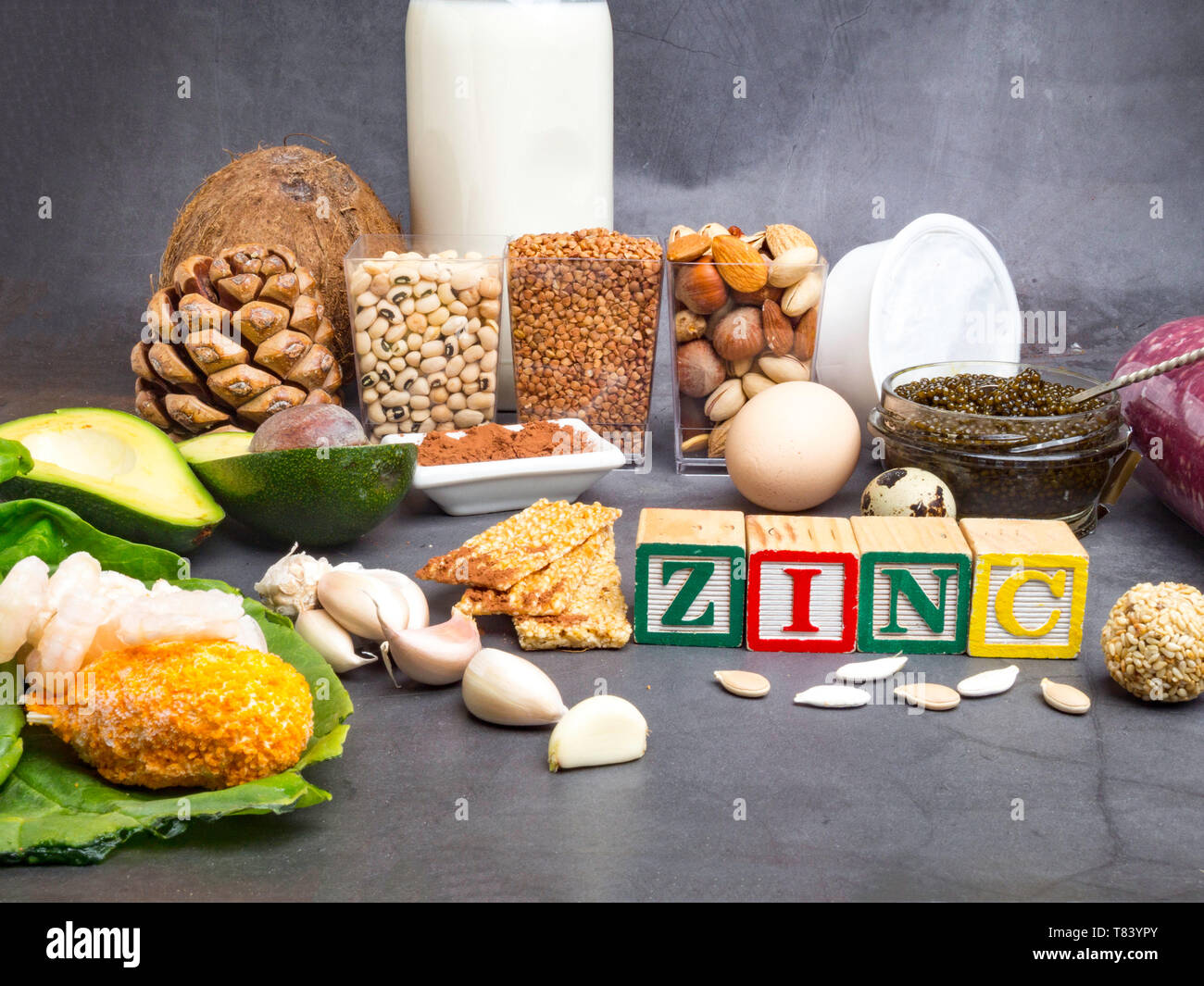 Foods High in Zinc as scallop, shrimps, white cheese, dairy product