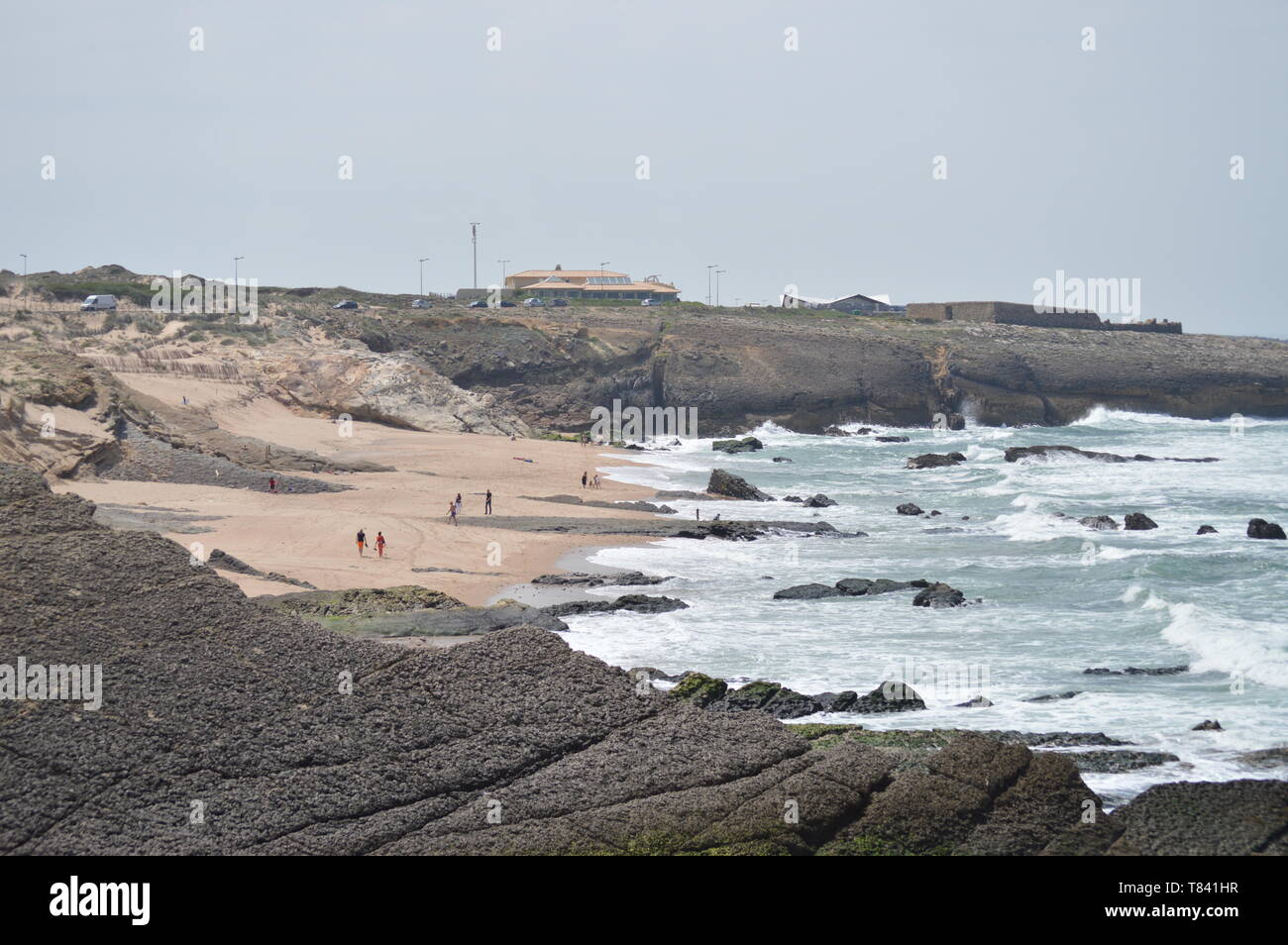 Beautiful Cresmina Beach With Fort Crismina On Top Right In Cascais. Photograph of Street, Nature, architecture, history, Geology. April 15, 2014. Cas Stock Photo