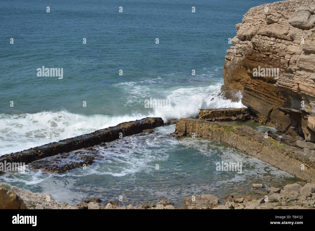Beautiful Natural Pool Next To The Beautiful Beach Of Cresmina In Cascais. Photograph of Street, Nature, architecture, history, Geology. April 15, 201 Stock Photo