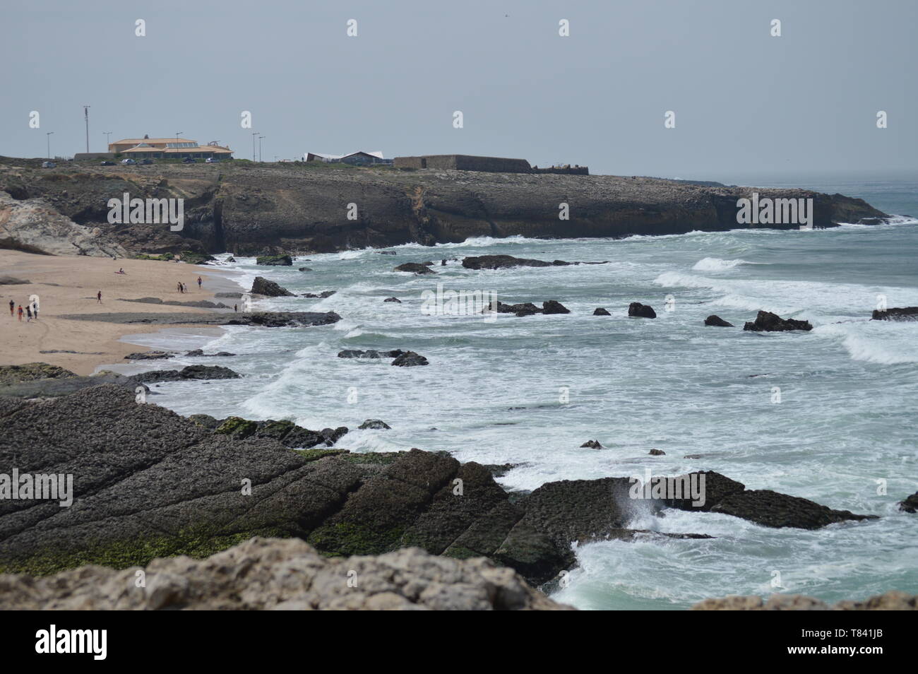 Beautiful Cresmina Beach With Fort Crismina On Top Right In Cascais. Photograph of Street, Nature, architecture, history, Geology. April 15, 2014. Cas Stock Photo