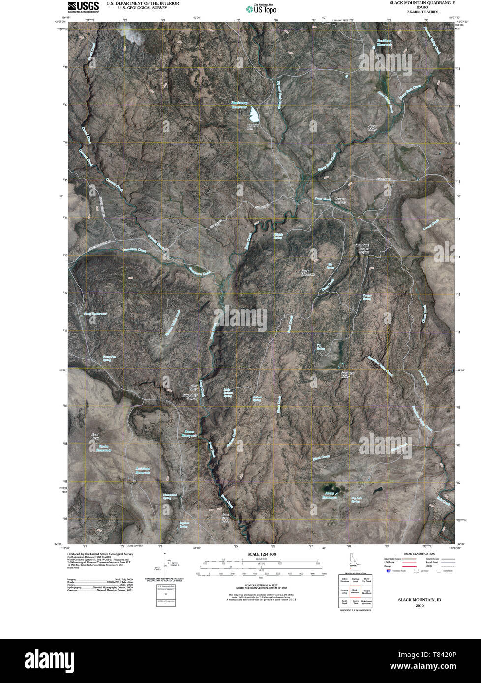 USGS TOPO Map Idaho ID Slack Mountain 20101117 TM Restoration Stock Photo