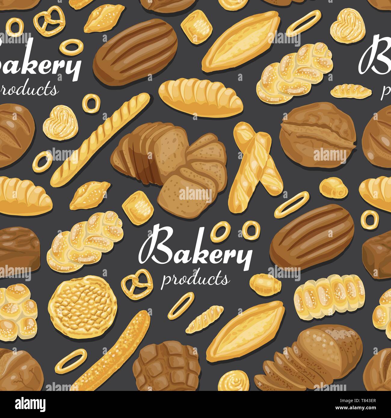 Seamless pattern with colored bakery products. Vector illustration for your design Stock Vector