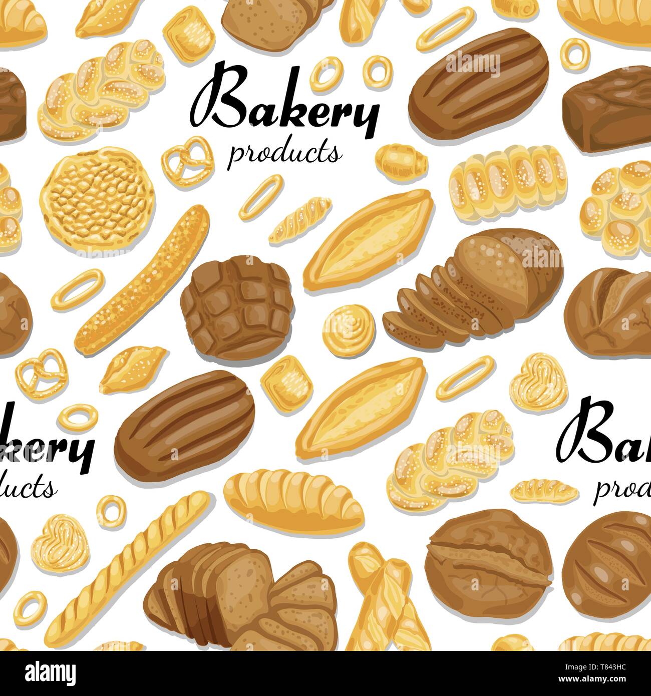 Seamless pattern with colored bakery products. Vector illustration for your design Stock Vector