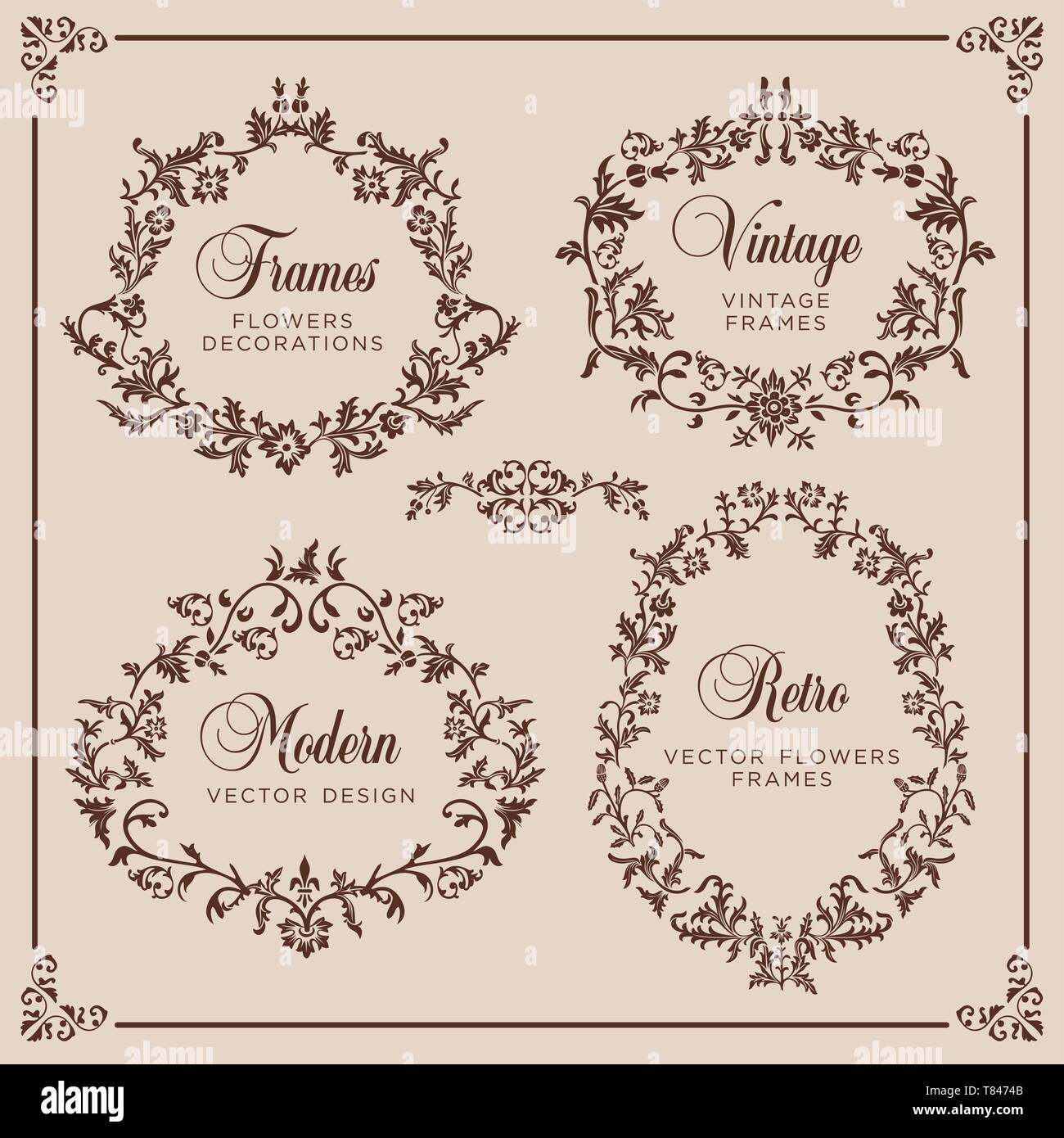 Vintage vector Set. Floral elements for design of monograms ...