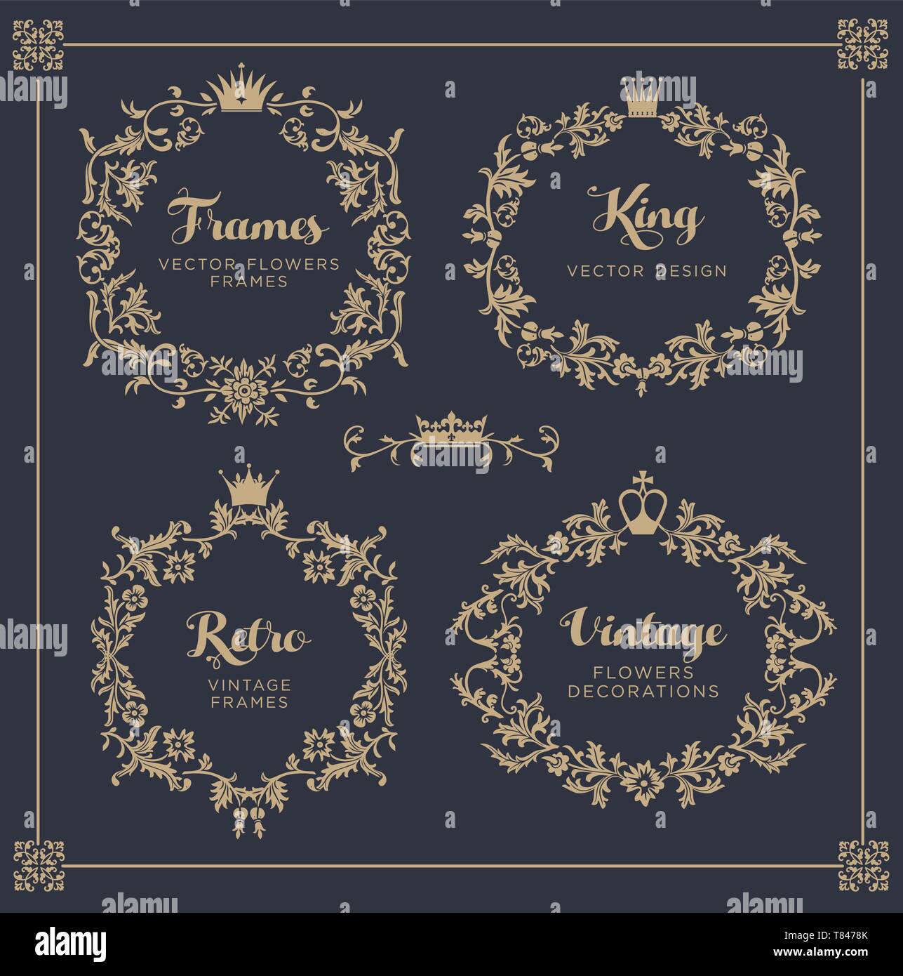 Vintage vector Set. Floral elements for design of monograms ...