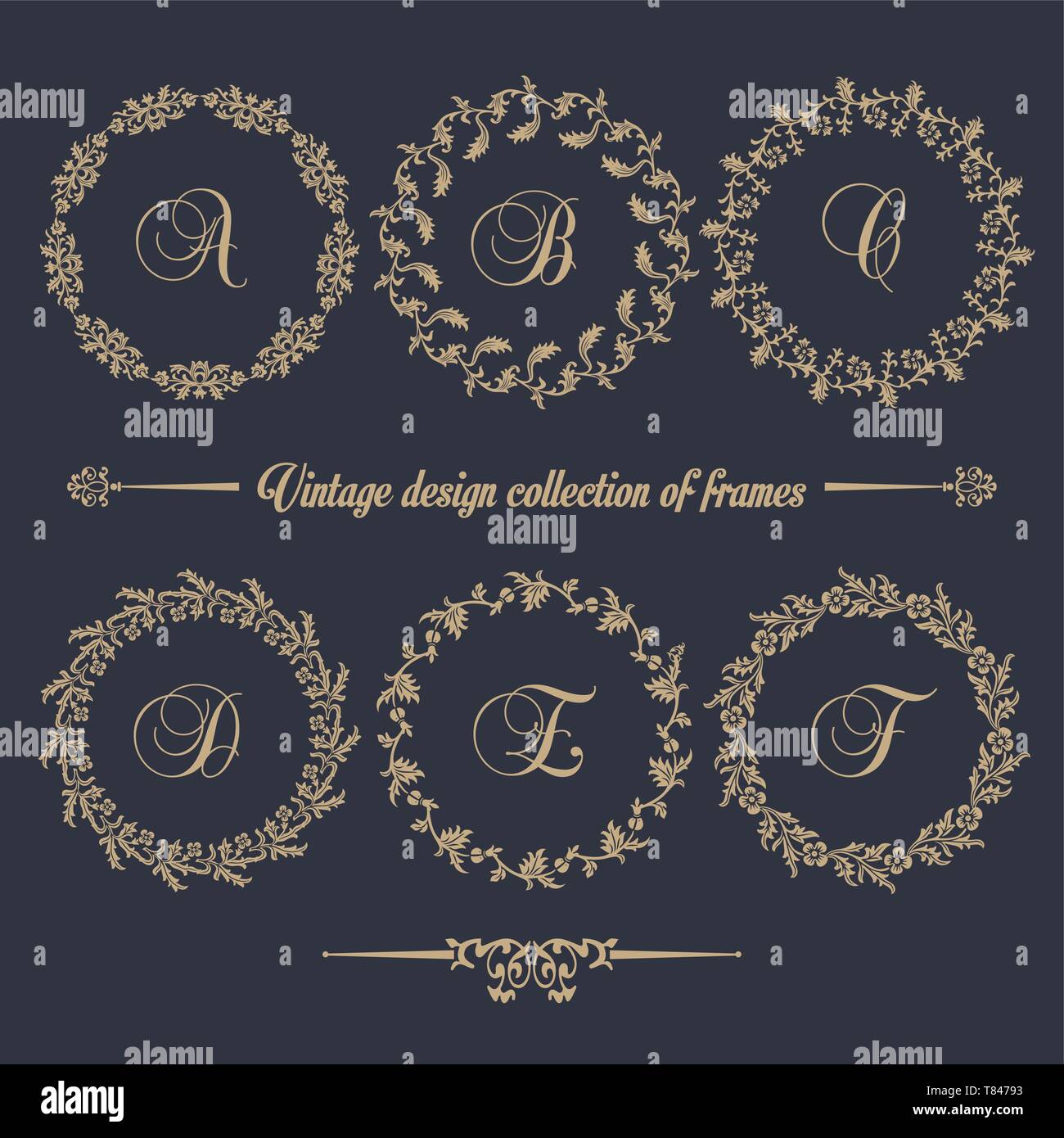 Vintage vector Set. Floral elements for design of monograms ...