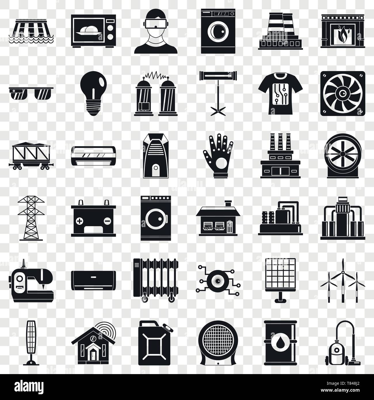 Saving electricity icons set, simple style Stock Vector
