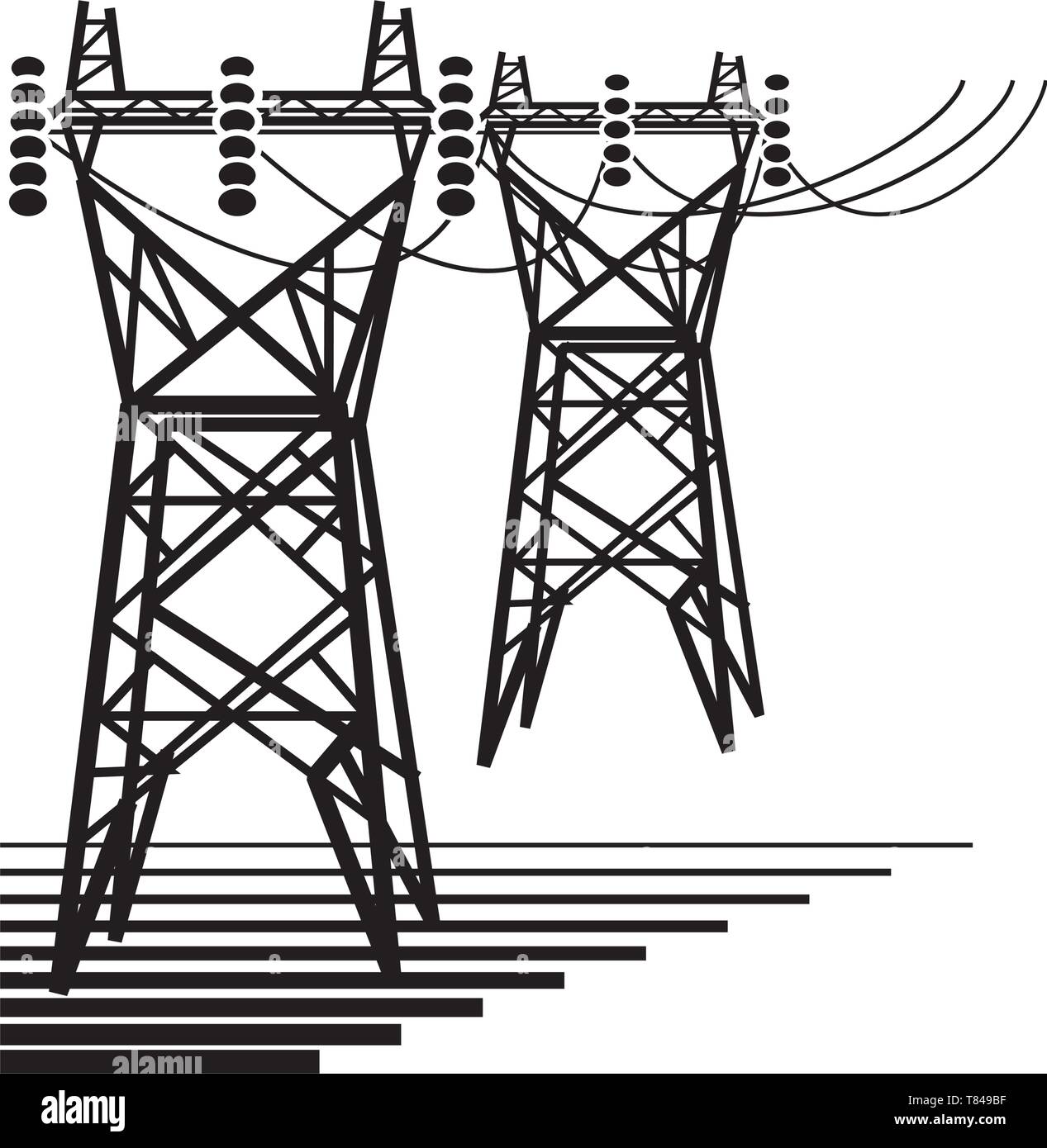 Electricity. The electric power transmission towers of high voltage line. Stock Vector