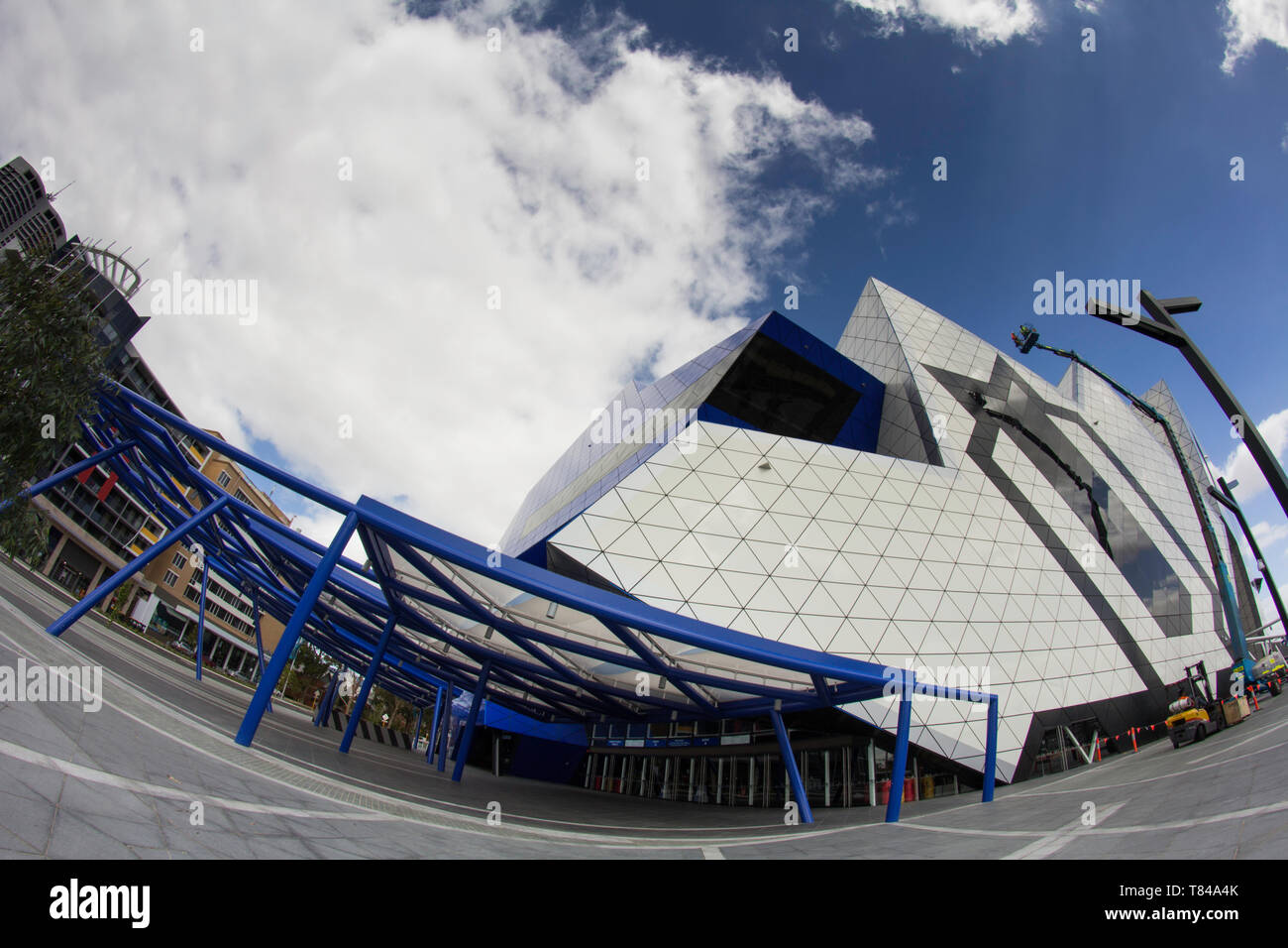 Pert, Western Australia, Australia -16/01/2013 : Fish eye view of Perth Arena is an entertainment and sporting arena in the city centre of Perth, Wes Stock Photo