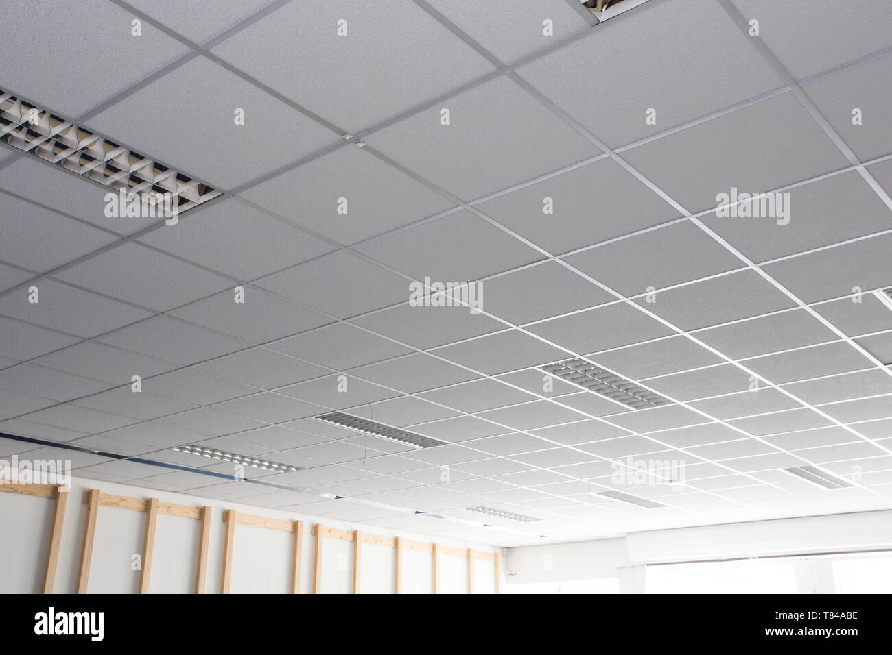 Suspended Ceiling With Led Square Lamps Sin The Office Stock