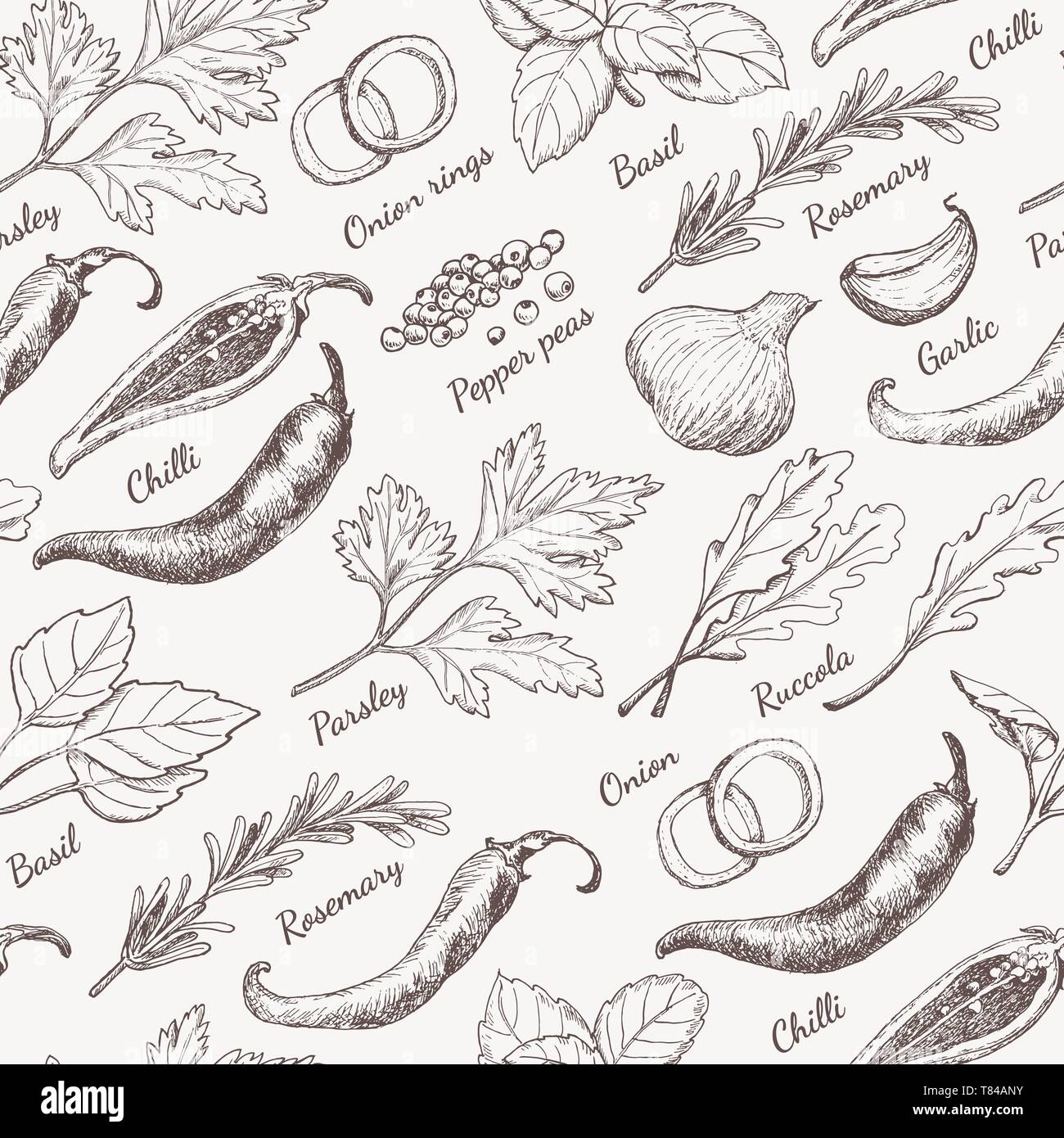 Seamless pattern with different spices. Vector illustration for your ...