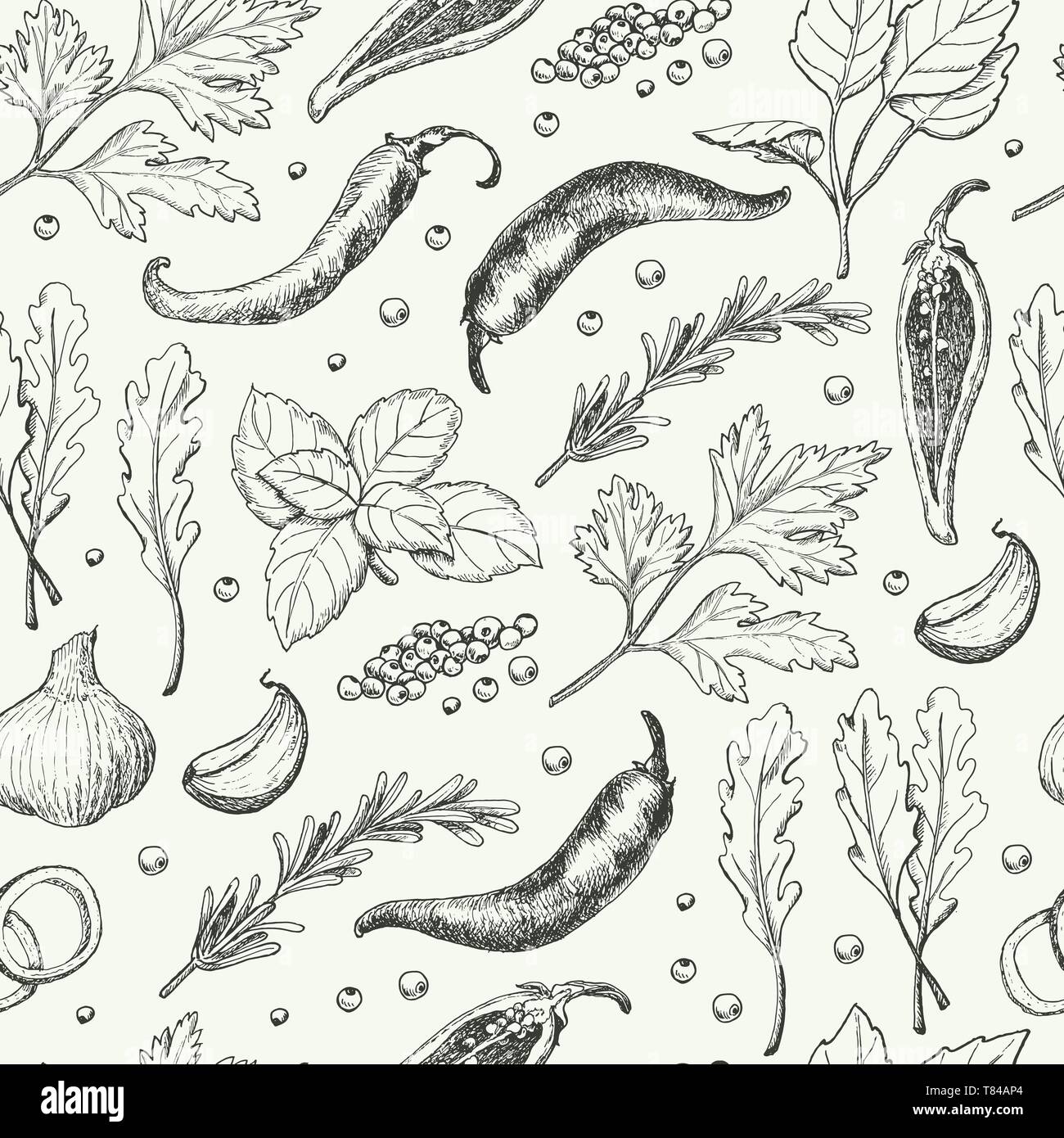 Seamless pattern with different spices. Vector illustration for your ...