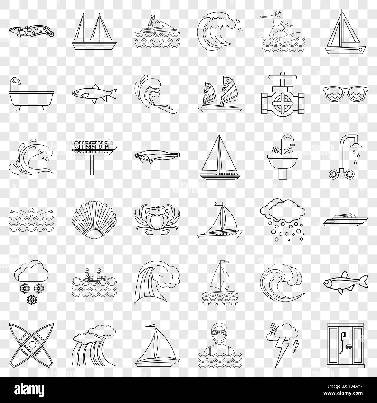 Aqua icons set, outline style Stock Vector Image & Art - Alamy