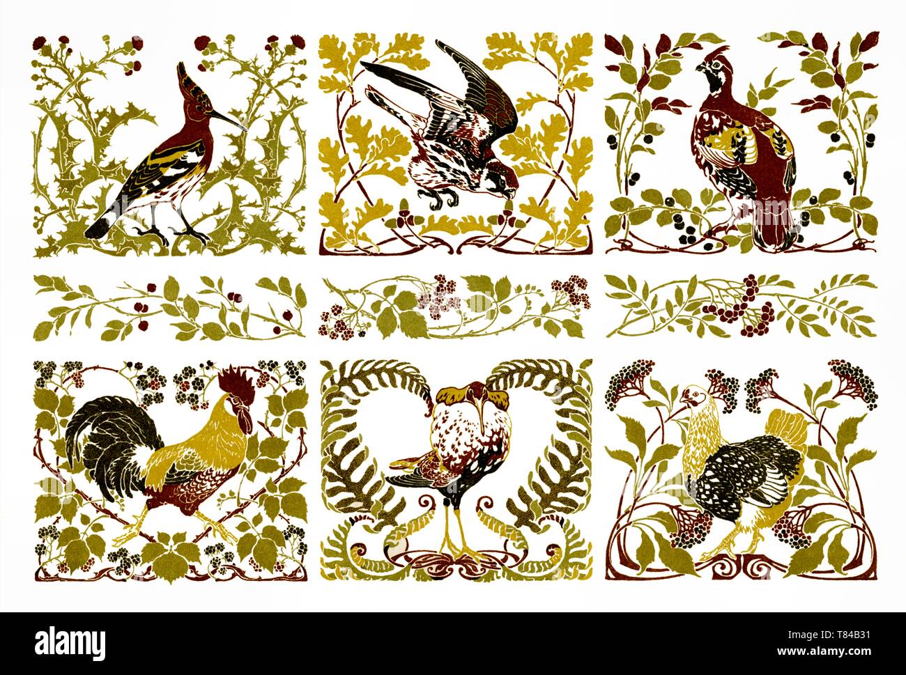 Painting: Birds with floral motifs - Vintage Illustration by Figurative Paintings 1910 Stock Photo