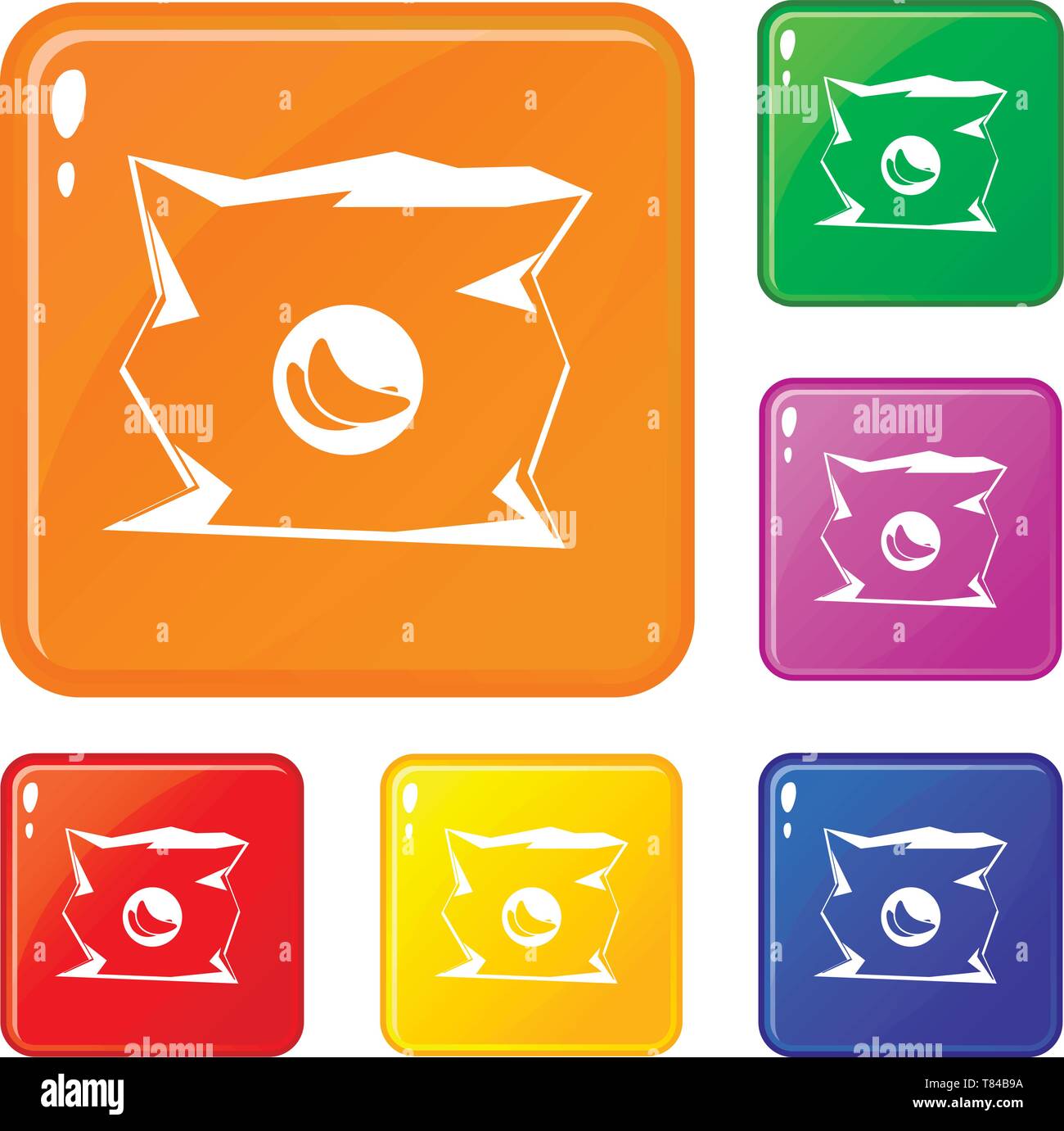 Crumpled bag of chips icons set vector color Stock Vector Image & Art
