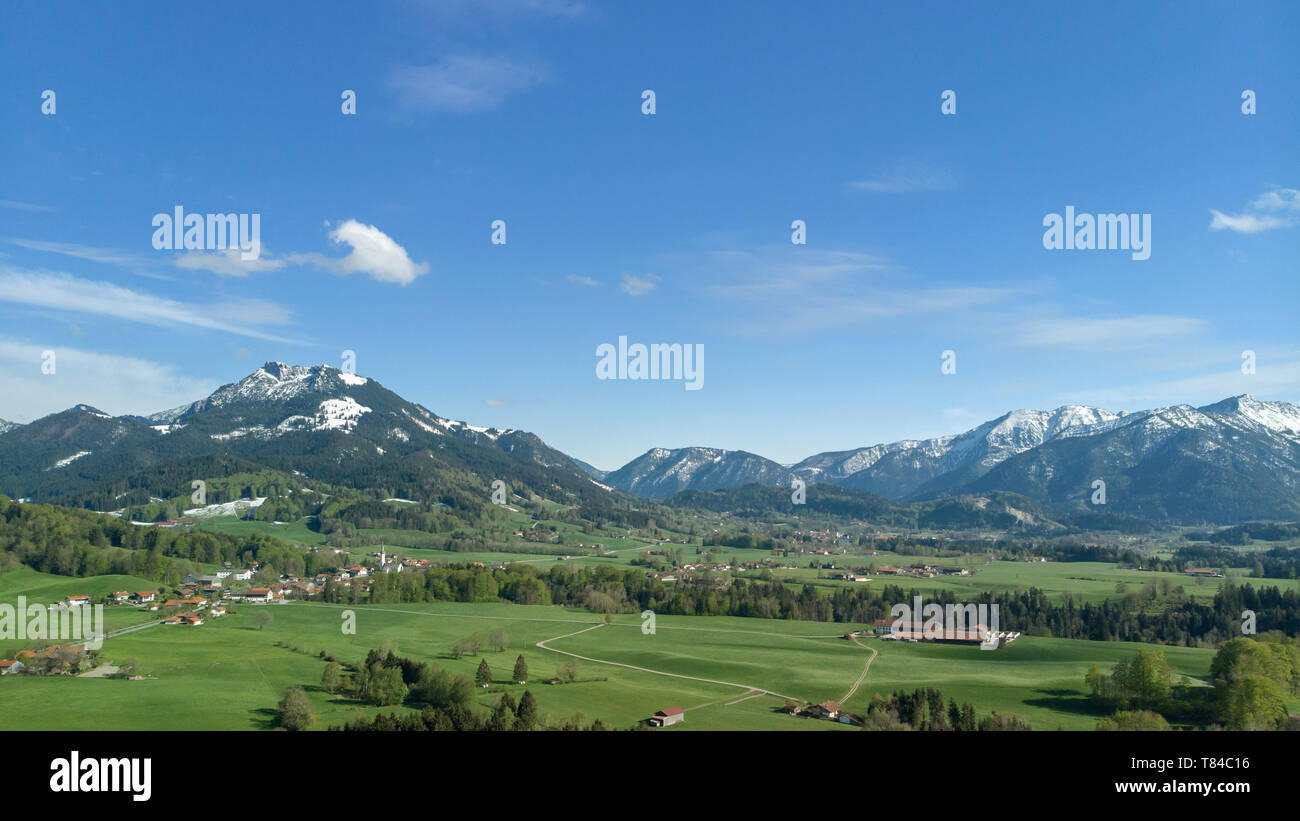 Panoramic view of authentic landscape in Bavaria close to the alps Stock Photo