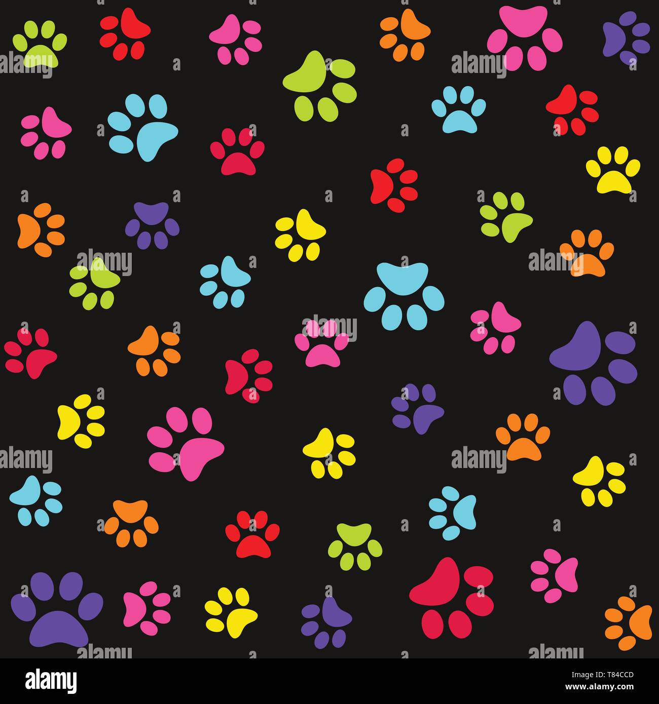 Seamless pattern with colorful animal foot prints, paws Stock Vector