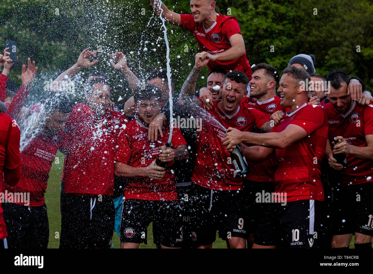 Trefelin BGC earn promotion from Welsh Football League division 3 with a 5-1 win over Ynysygerwn at Ynys Park on the 10th May 2019. Stock Photo