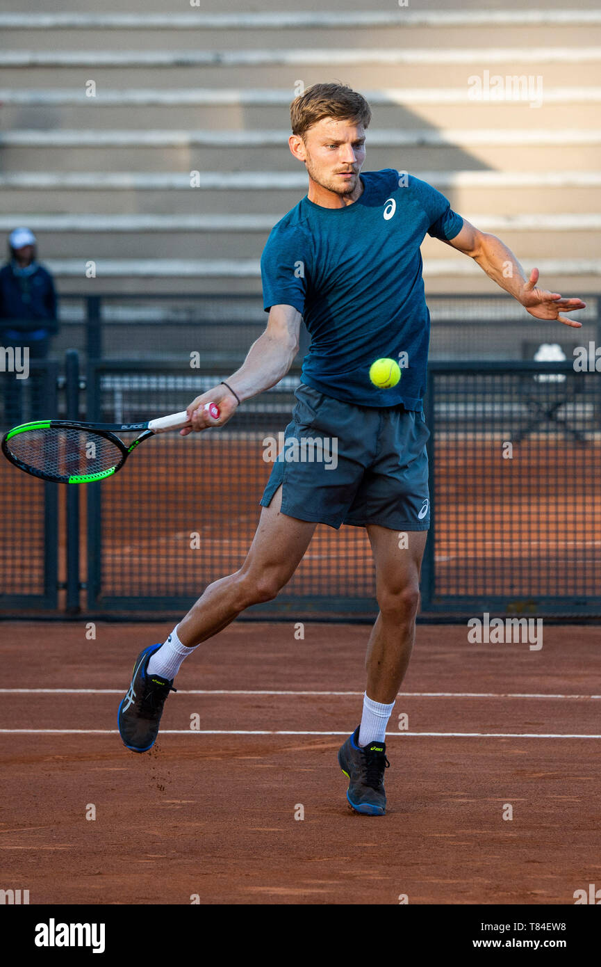 Rome, Italy. 10th May, 2019. David Goffin (BEL) in action during his  training session during Internazionali BNL D'Italia Italian Open at the  Foro Italico, Rome, Italy on 10 May 2019. Photo by
