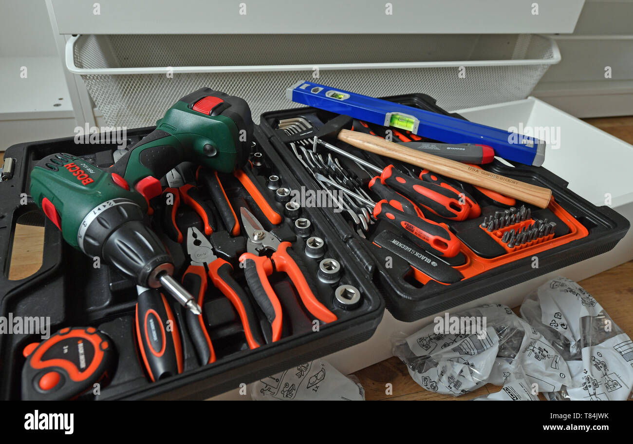 Leipzig, Germany. 07th May, 2019. Tools for mounting an Ikea wardrobe lie  on a drawer. Credit: Hendrik Schmidt/dpa-Zentralbild/ZB/dpa/Alamy Live News  Stock Photo - Alamy