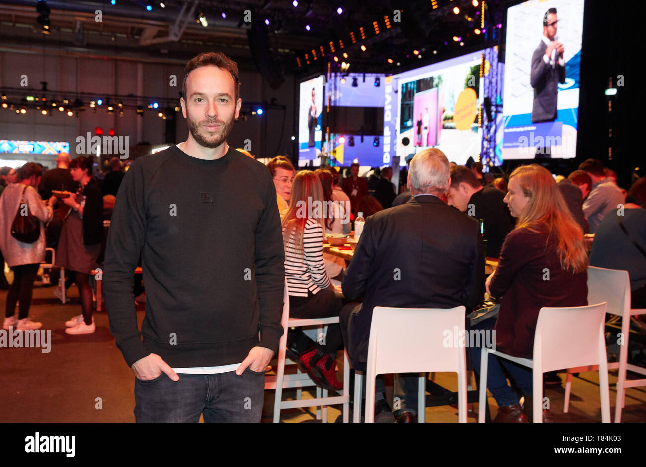 Hamburg, Germany. 07th May, 2019. Philipp Westermeyer, co-founder of OMR, stands in front of a stage at the marketing trade fair 'Online Marketing Rockstars' (OMR) in the exhibition halls. Credit: Georg Wendt/dpa/Alamy Live News Stock Photo