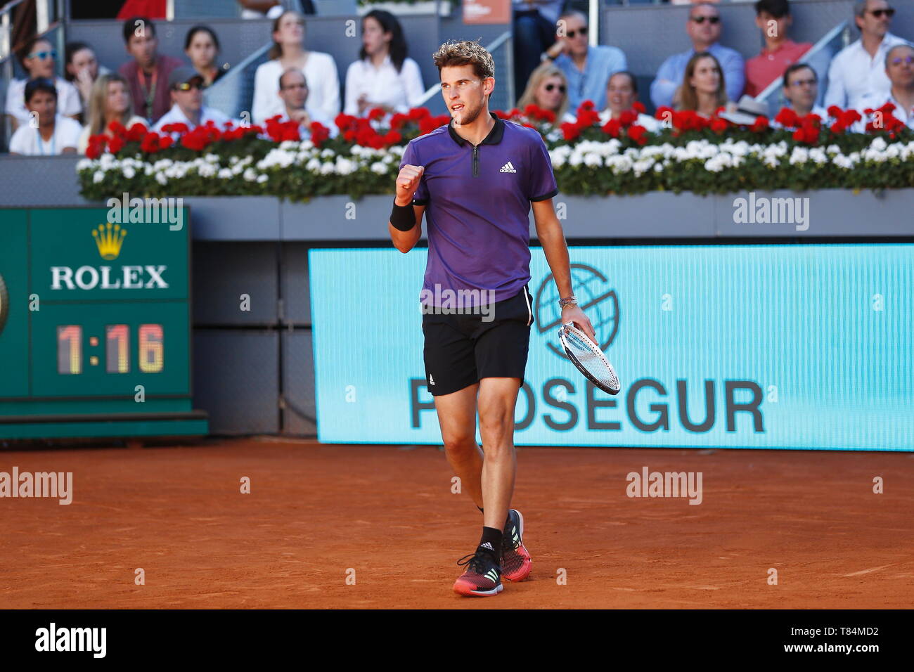 Madrid, Spain. 10th May, 2019. Dominic Thiem (AUT) Tennis : Dominic Thiem  of Austria celebrate after point during Singles Quarter final match against  Roger Federer of Switzerland on the ATP World Tour