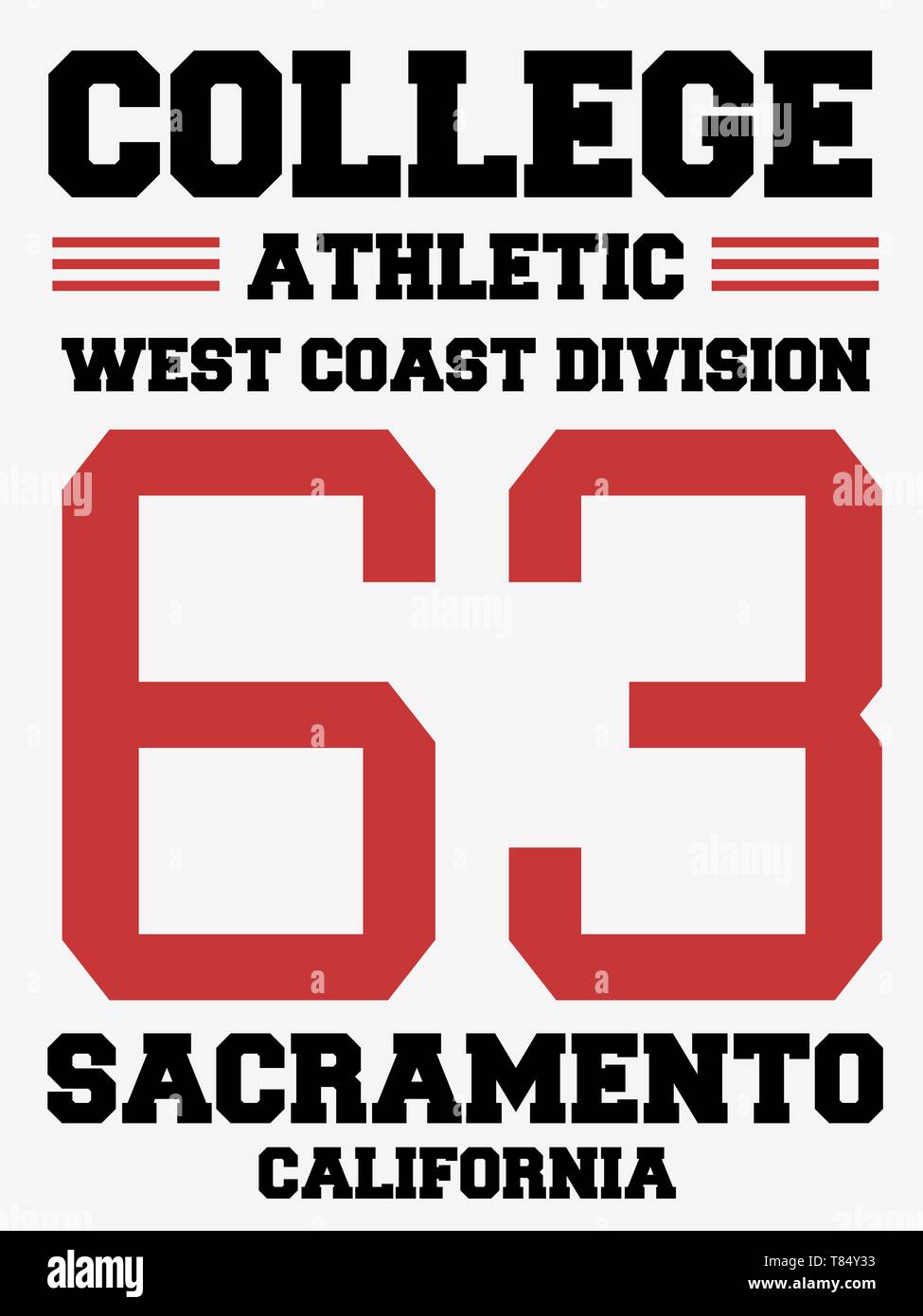 Athletic jersey design - college sports fashion typography. West Coast - Sacramento, California. Stock Vector