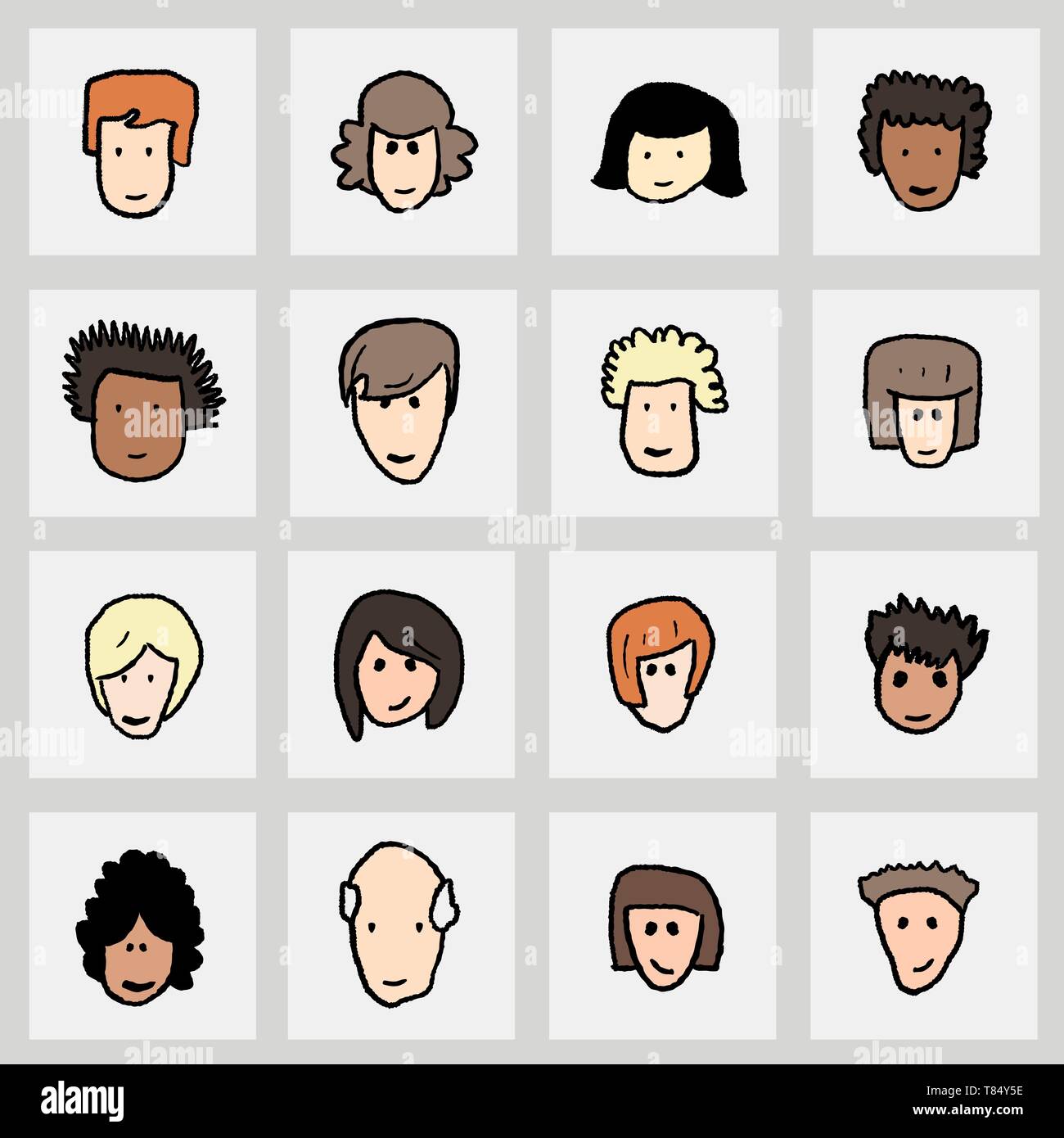 Avatar vector portraits set - cute cartoon doodle face icons Stock ...