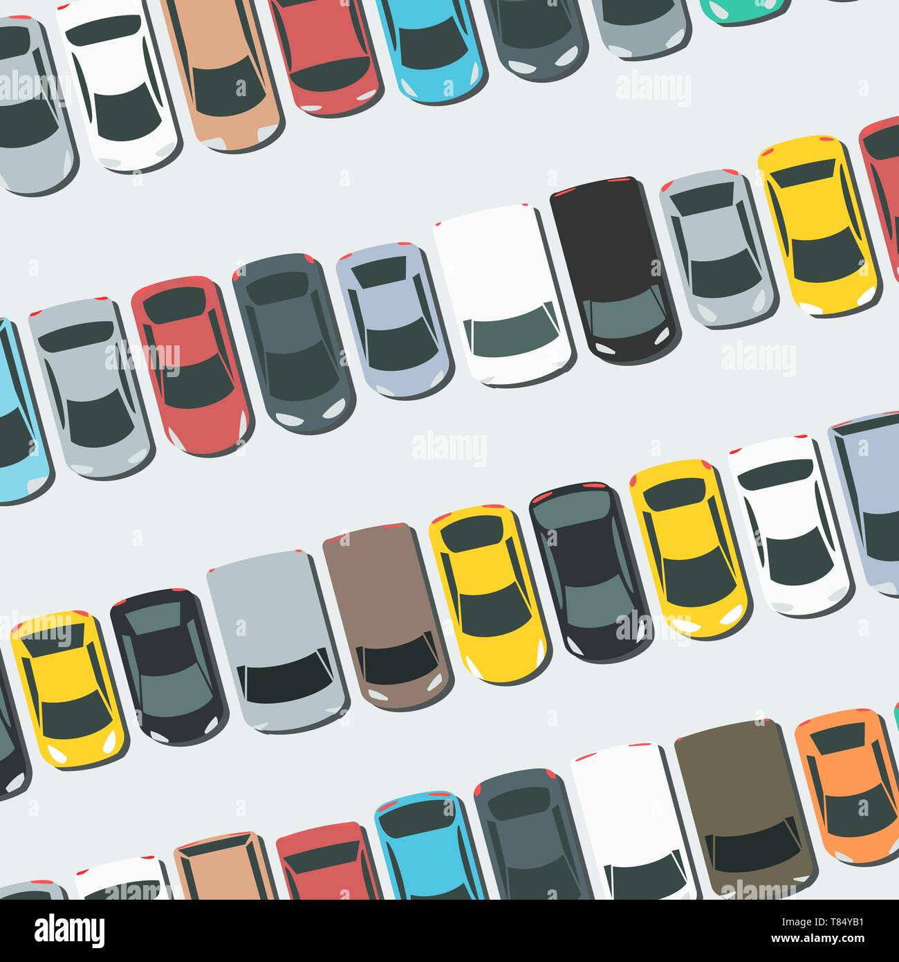 Full parking lot vector. Parked cars vector illustration. Stock Vector
