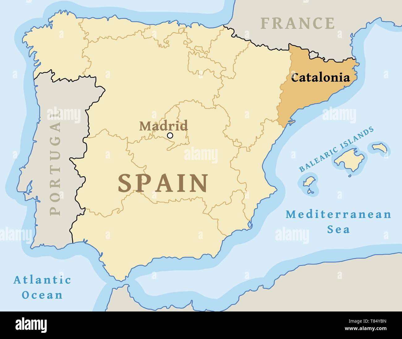 Catalonia autonomous community location map within Spain. Vector ...