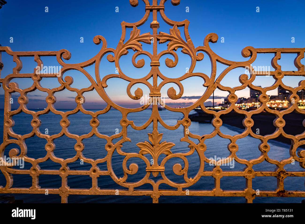 ornate iron rails on seafront Stock Photo