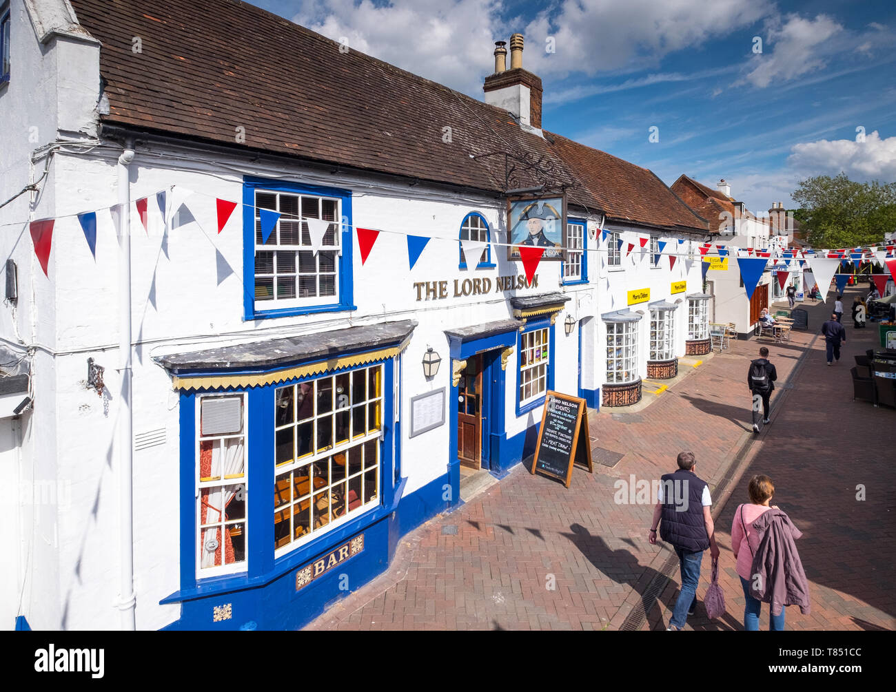 The Lord Nelson pub and High Street in the village of Hythe, Hampshire