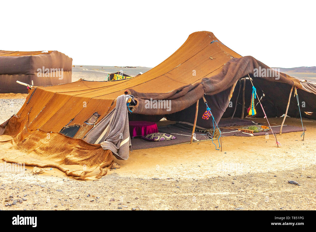 Bedouin tent in the Sahara Desert, Morocco. Bedouin dwelling Stock Photo