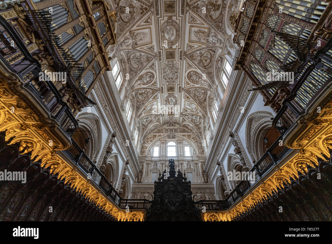 Organ and Choir in Catholic Cathedral of Our Lady of the Assumption in the Mosque–Cathedral of Córdoba, Mezquita Cordoba, Andalusia, Spain Stock Photo