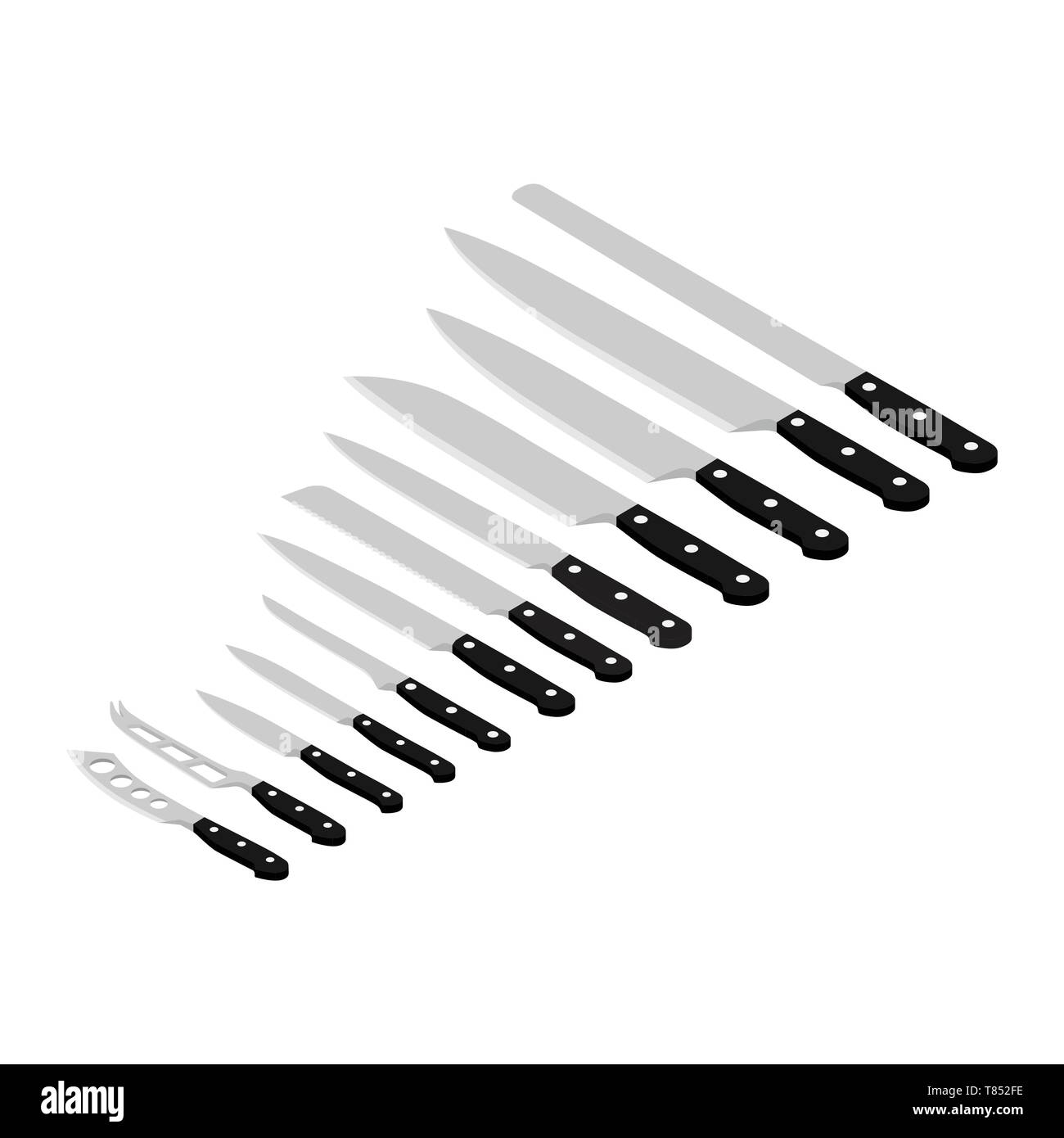 Meat cutting knives set. Set of butcher meat knives for butcher shop