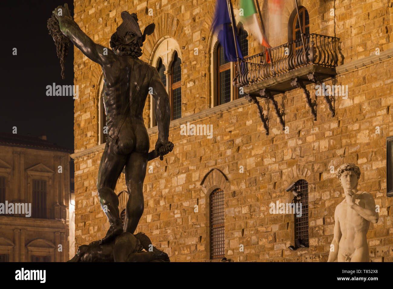 Accademia Gallery entrance. Night shot. Florence, Italy. Stock Photo